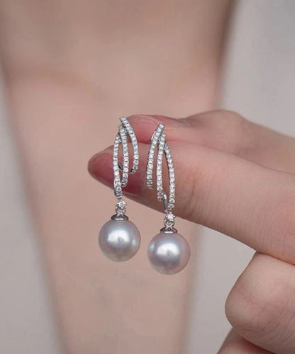 Original Design Silk Sterling Silver Zircon Pearl Drop Earrings