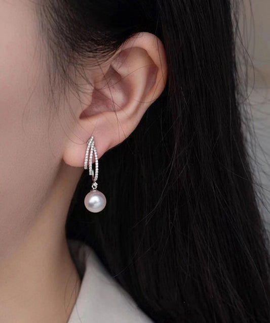Original Design Silk Sterling Silver Zircon Pearl Drop Earrings