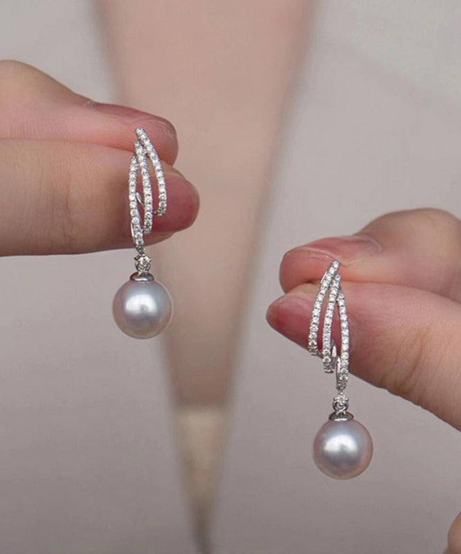 Original Design Silk Sterling Silver Zircon Pearl Drop Earrings