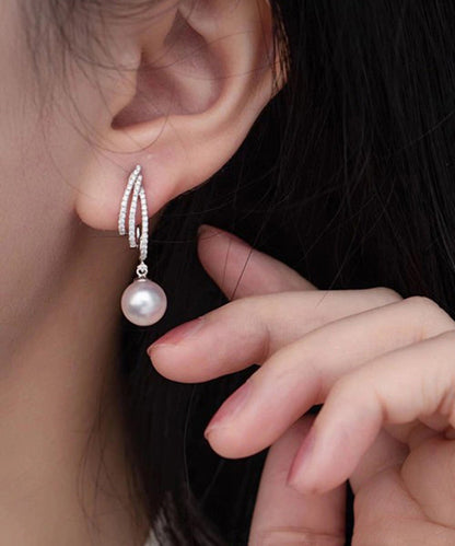 Original Design Silk Sterling Silver Zircon Pearl Drop Earrings