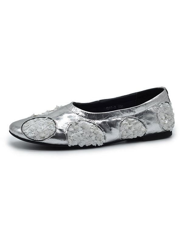 Original Design Silver Cowhide Leather Sequins Flat Shoes For Women