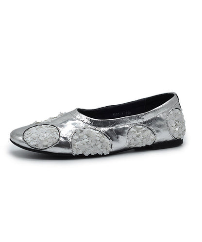 Original Design Silver Cowhide Leather Sequins Flat Shoes For Women