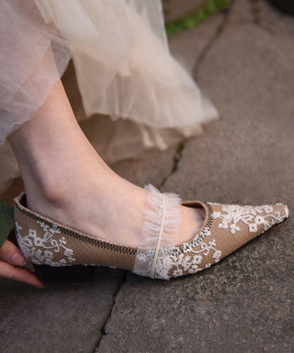 Original Design Splicing Chunky Shoes Khaki Lace Embroidered