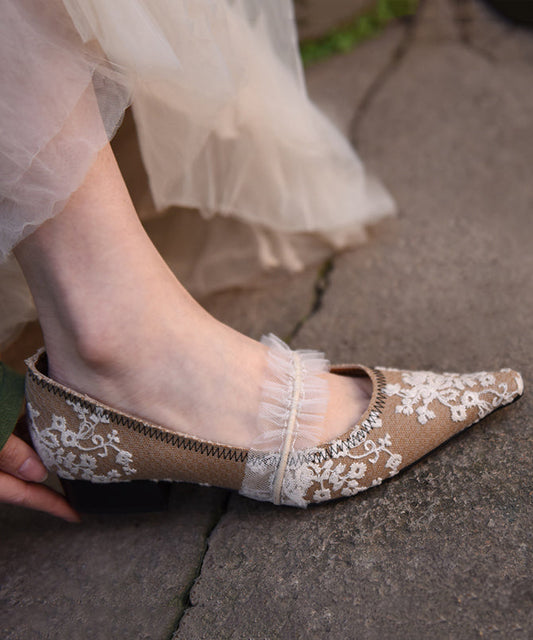 Original Design Splicing Chunky Shoes Khaki Lace Embroidered