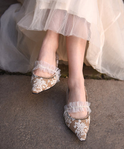 Original Design Splicing Chunky Shoes Khaki Lace Embroidered