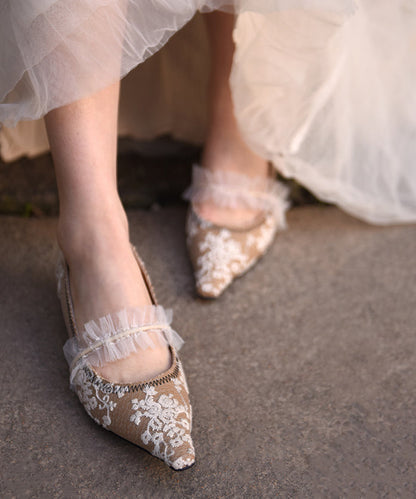 Original Design Splicing Chunky Shoes Khaki Lace Embroidered