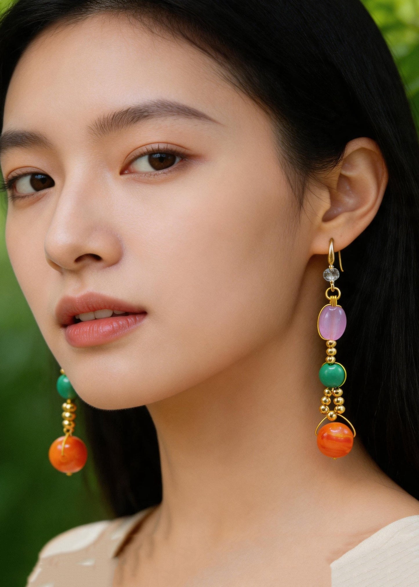 Original Design Tasseled Amber Ethnic Style Drop Earrings