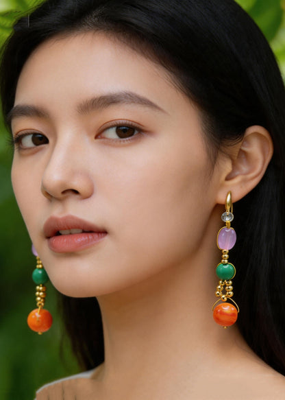 Original Design Tasseled Amber Ethnic Style Drop Earrings