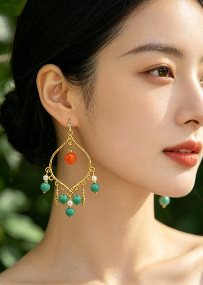 Original Design Tasseled Turquoise Drop Earrings