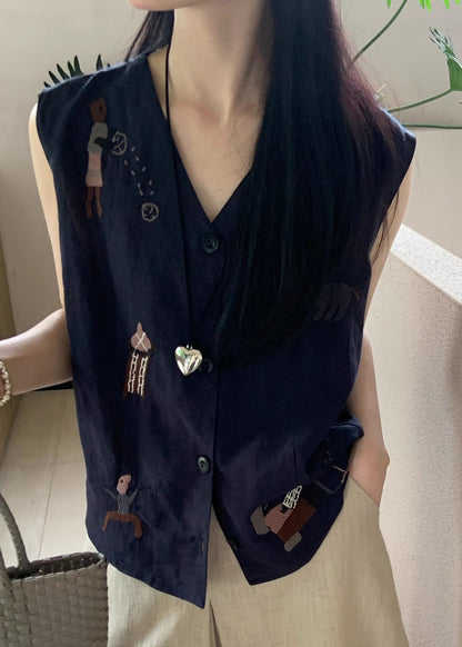 Ärmelloses, weißes Baumwolltop mit Stickerei und Knöpfen im originellen Design