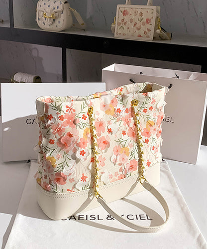 Original Design White Pink Flowers Faux Leather Shoulder Bag