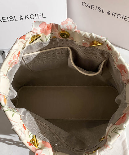 Original Design White Pink Flowers Faux Leather Shoulder Bag