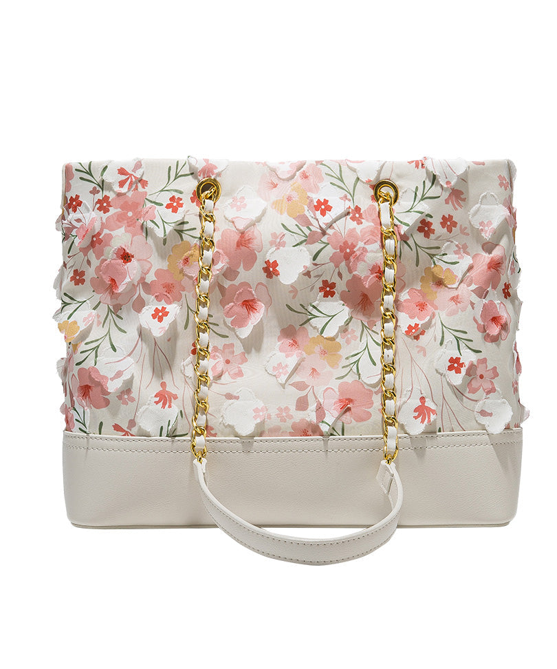 Original Design White Pink Flowers Faux Leather Shoulder Bag
