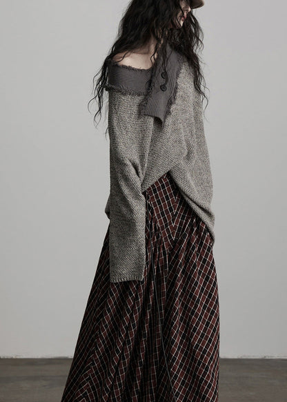 Suéter de punto gris claro con cuello grande irregular de invierno de diseño original