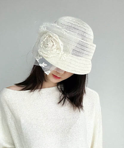 Original Fashion Versatile White Lace Flower Breathable Hat