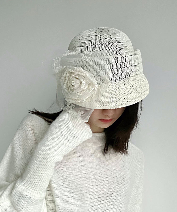 Original Fashion Versatile White Lace Flower Breathable Hat