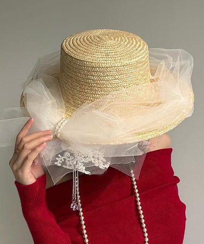 Original French Lace Flower Tulle Tassel Straw Woven Hat