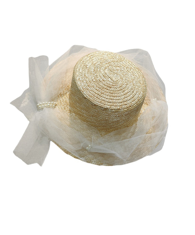 Original French Lace Flower Tulle Tassel Straw Woven Hat