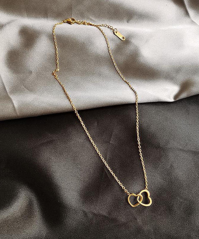 Originale Halskette mit doppeltem Herzanhänger aus Gold-Kupfer-Legierung