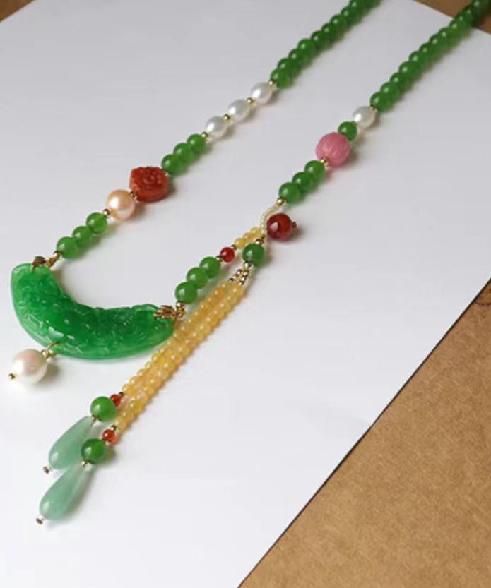 Original Grüne Perle Dry Green Perlen Quaste Pullover Anhänger Halskette