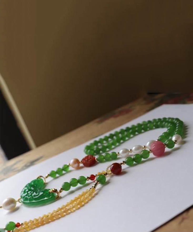 Original Grüne Perle Dry Green Perlen Quaste Pullover Anhänger Halskette