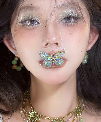 Collar con colgante de mariposa con borla y circonitas doradas en plata de ley verde original