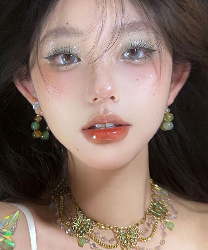 Collar con colgante de mariposa con borla y circonitas doradas en plata de ley verde original