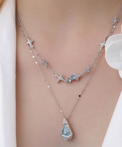 Original Light Blue Copper Alloy Gem Stone Water Droplet Pendant Necklace