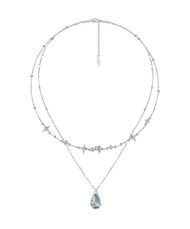 Original Light Blue Copper Alloy Gem Stone Water Droplet Pendant Necklace