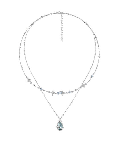 Original Light Blue Copper Alloy Gem Stone Water Droplet Pendant Necklace