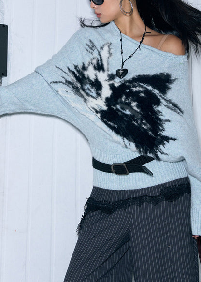 Strickpullover mit Katzenmuster und V-Ausschnitt aus Kunstnerzfell von Mulberry