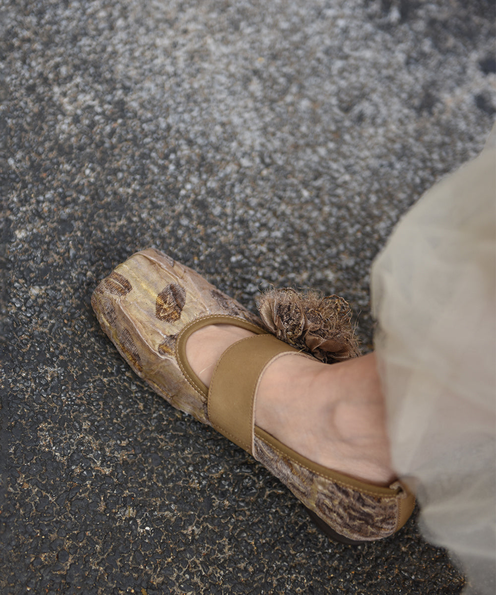 Original New Chinese Style Black Square Head Flower Chunky Heel Shoes