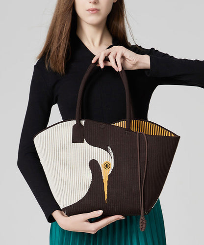 Originale neue gestrickte Schultertasche in Kaffeebraun mit großem Fassungsvermögen