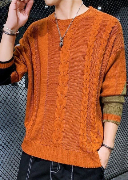 Original Orange O Neck Cozy Cable Knit Men Sweater