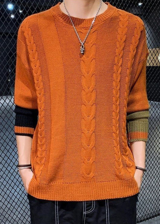 Original Orange O Neck Cozy Cable Knit Men Sweater