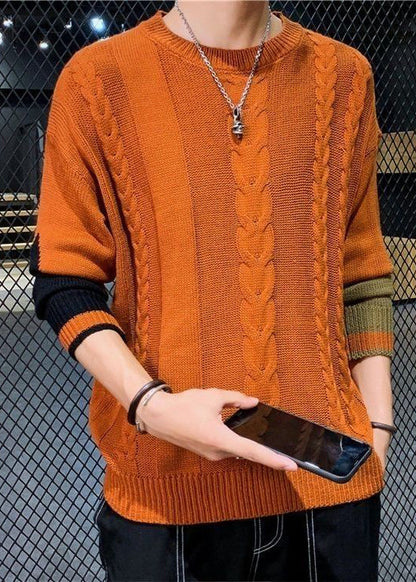 Original Orange O Neck Cozy Cable Knit Men Sweater