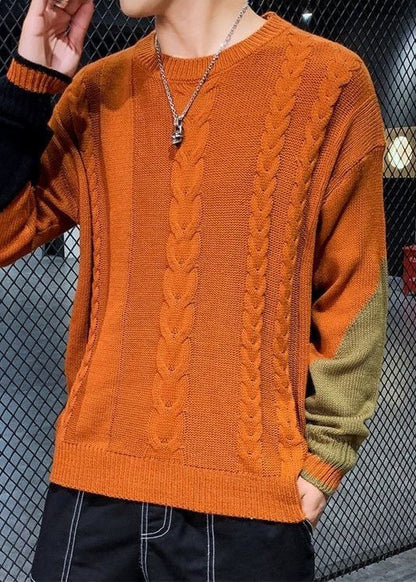 Original Orange O Neck Cozy Cable Knit Men Sweater