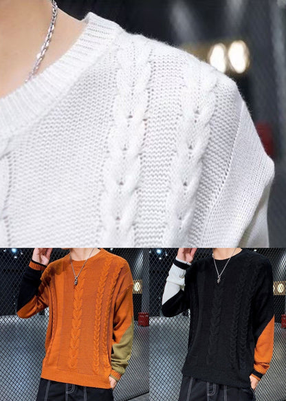 Original Orange O Neck Cozy Cable Knit Men Sweater