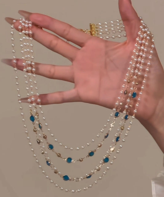 Originale Regenbogen-Kupfer-übergoldete Kristallperlen-Mehrlagen-Gravurperlenkette