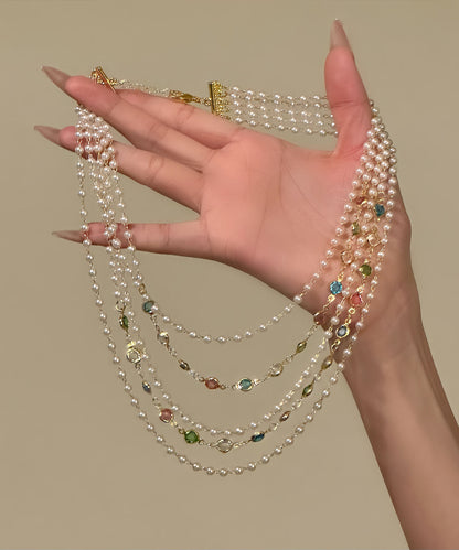 Collar original de cuentas multicapa con cristales dorados de cobre arcoíris