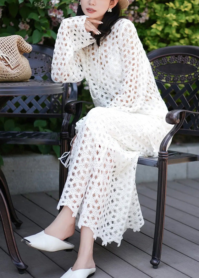 Original White Hollow Out Solid Two Piece Set Fall