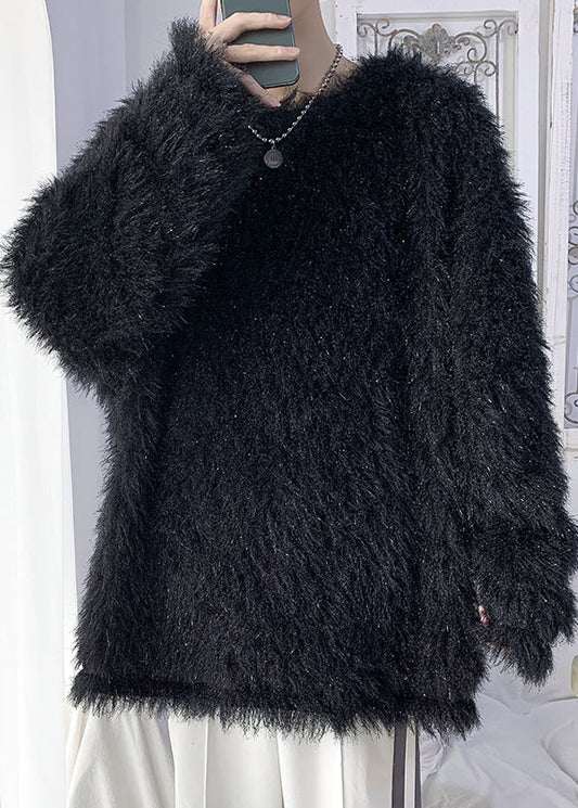 Original White O Neck Solid Mink Hair Knitted Men Sweater Tops Winter