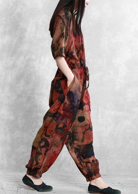Original Women's Loose Thin Skinny Bat Sleeve Jumpsuit Lace Up Casual High Waist Jumpsuit - SooLinen