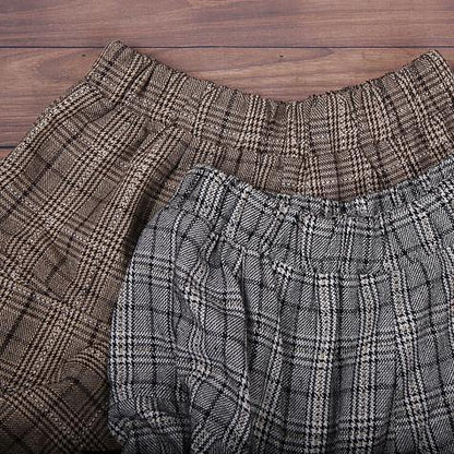 Original design retro gray thick loose large size warm knitted plaid Harlan bloomers - SooLinen