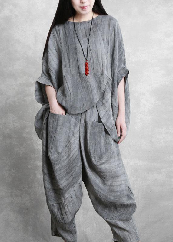 Original gray suit loose irregular top harem pants Zen two-piece autumn - SooLinen