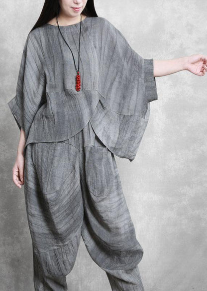 Original gray suit loose irregular top harem pants Zen two-piece autumn - SooLinen