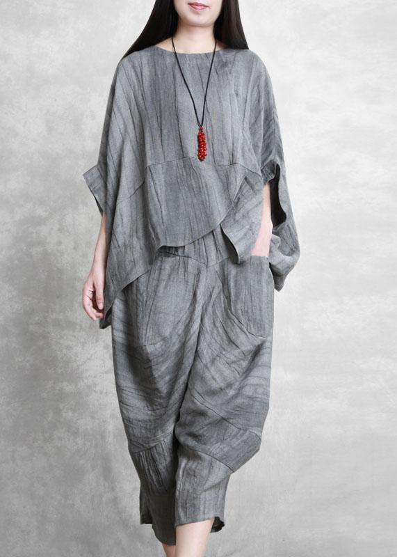 Original gray suit loose irregular top harem pants Zen two-piece autumn - SooLinen