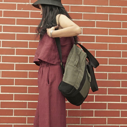 Original stitching single shoulder backpack dual-use canvas bag big bag - SooLinen