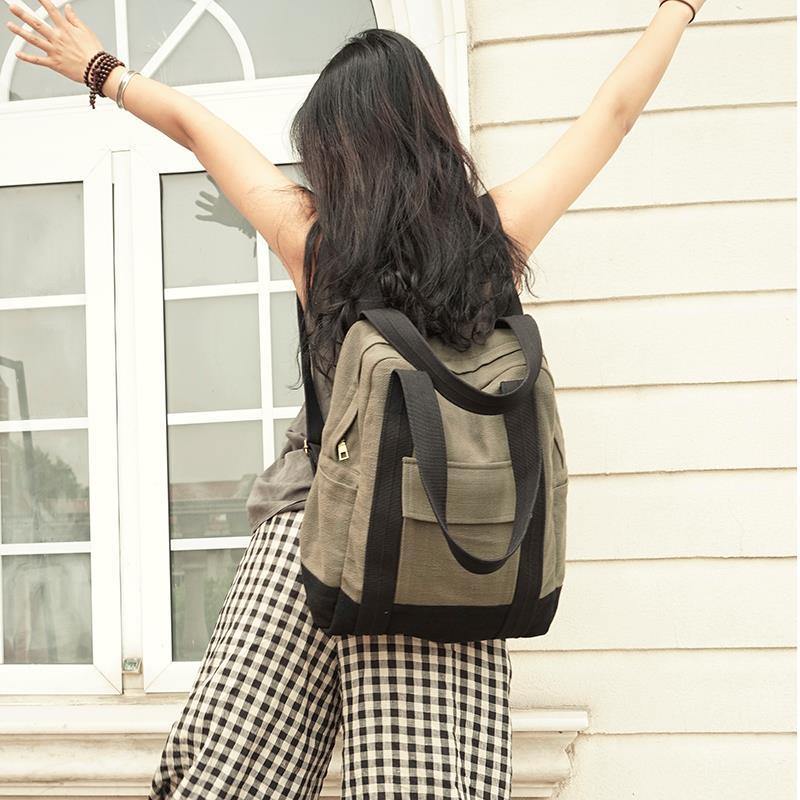Original stitching single shoulder backpack dual-use canvas bag big bag - SooLinen