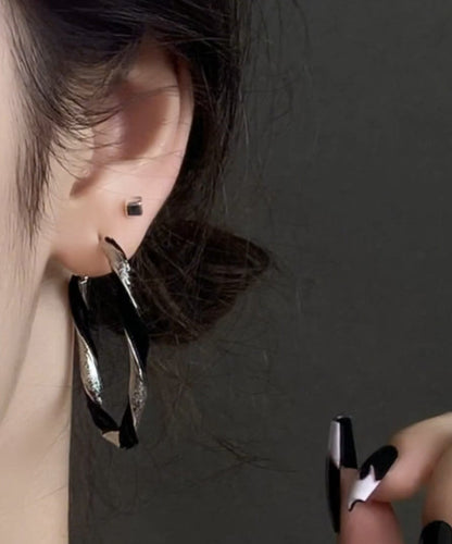 Pendientes de aro extragrandes de aleación negra con diseño de patchwork